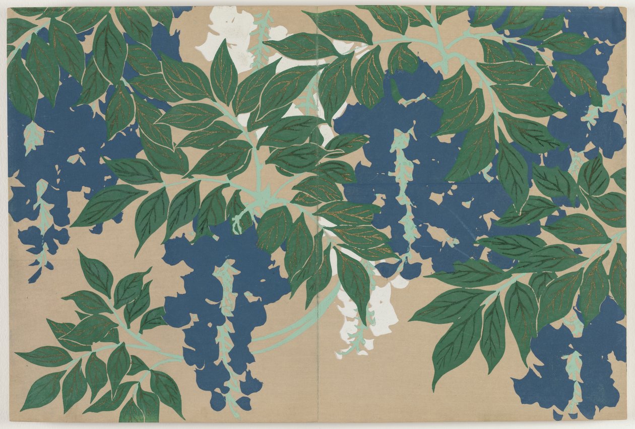 Flores de Cem Mundos (Momoyogusa): Wisteria (Fuji) de Kamisaka Sekka