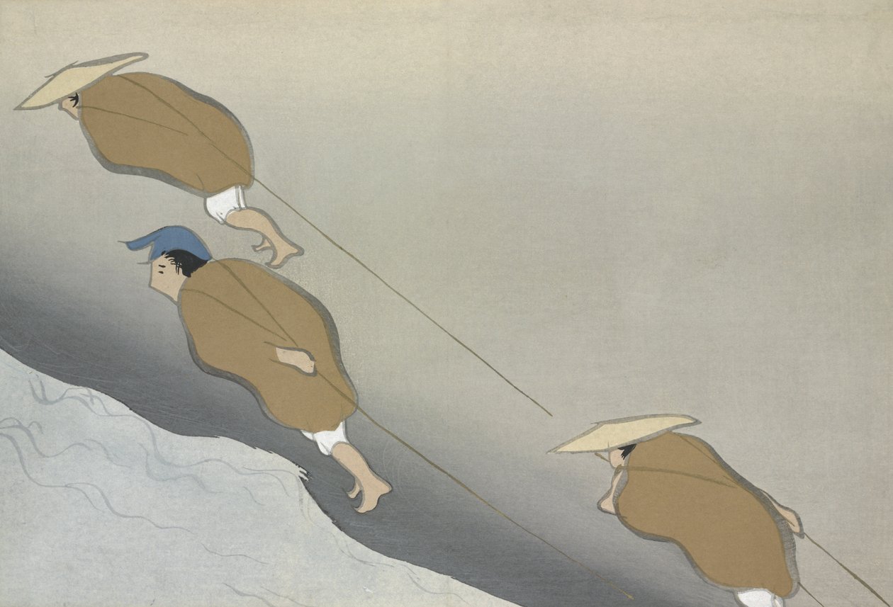 Hikifune, de Momoyo-gusa (O Mundo das Coisas) Vol II, pub.1909 (bloco de cor xilogravura) de Kamisaka Sekka
