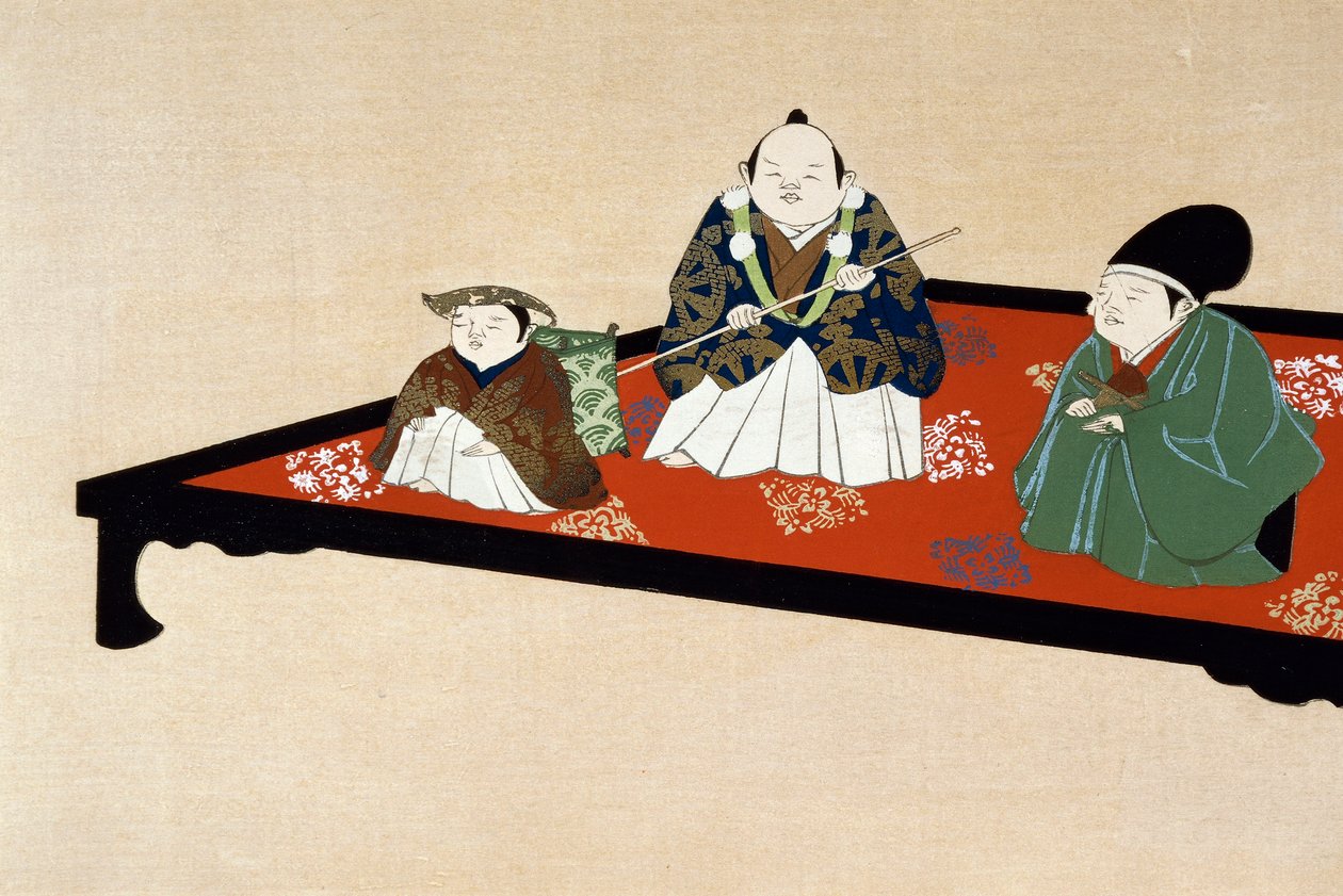 Família japonesa em ambientes fechados de Kamisaka Sekka