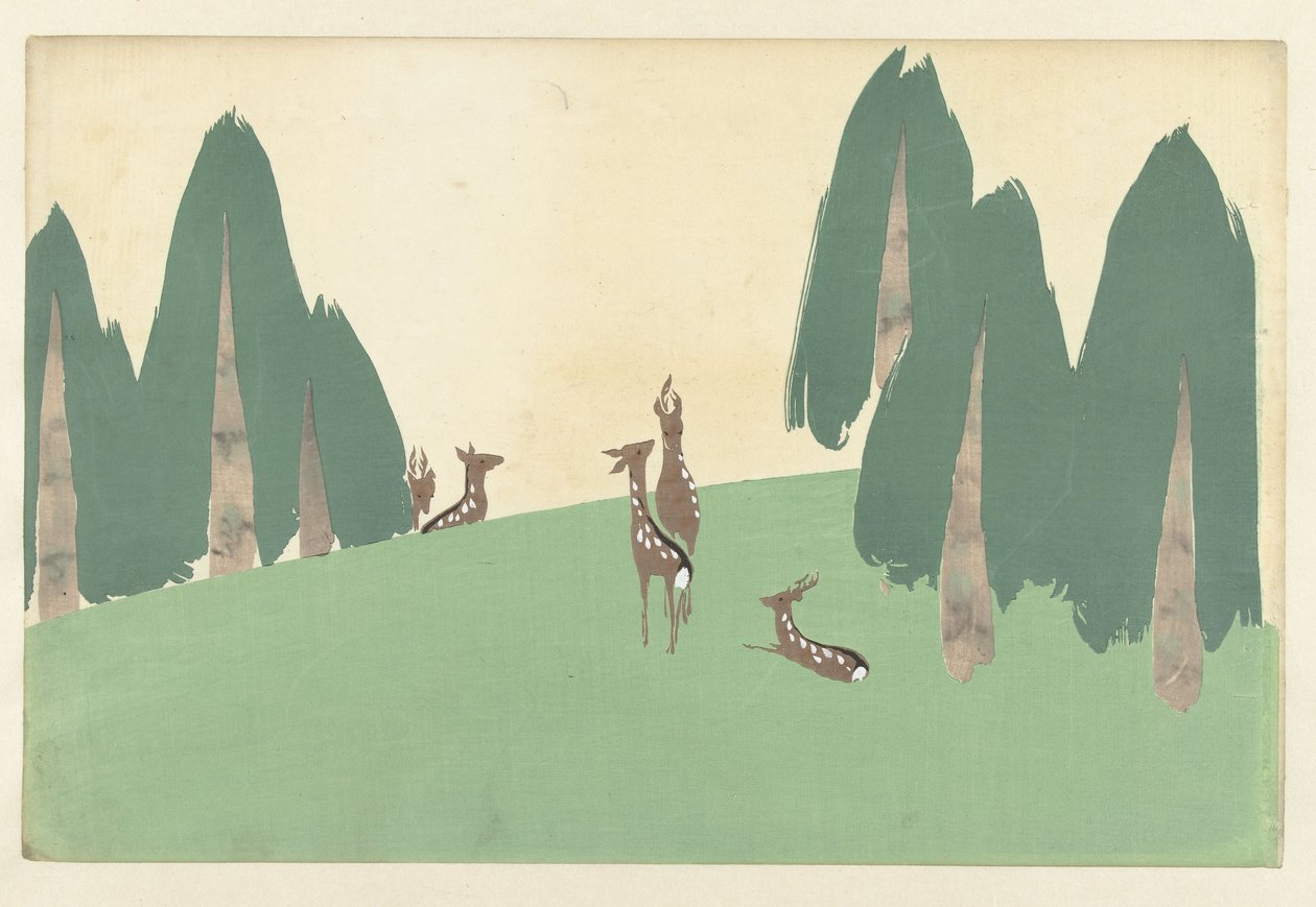 Veado Kasugano, 1909 (impressão em xilogravura) de Kamisaka Sekka