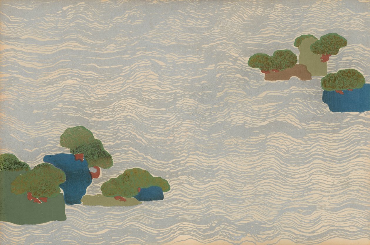 Ilhas Pine em um mar de prata, de uma série Chigusa (A Thousand Grasses) de Kamisaka Sekka