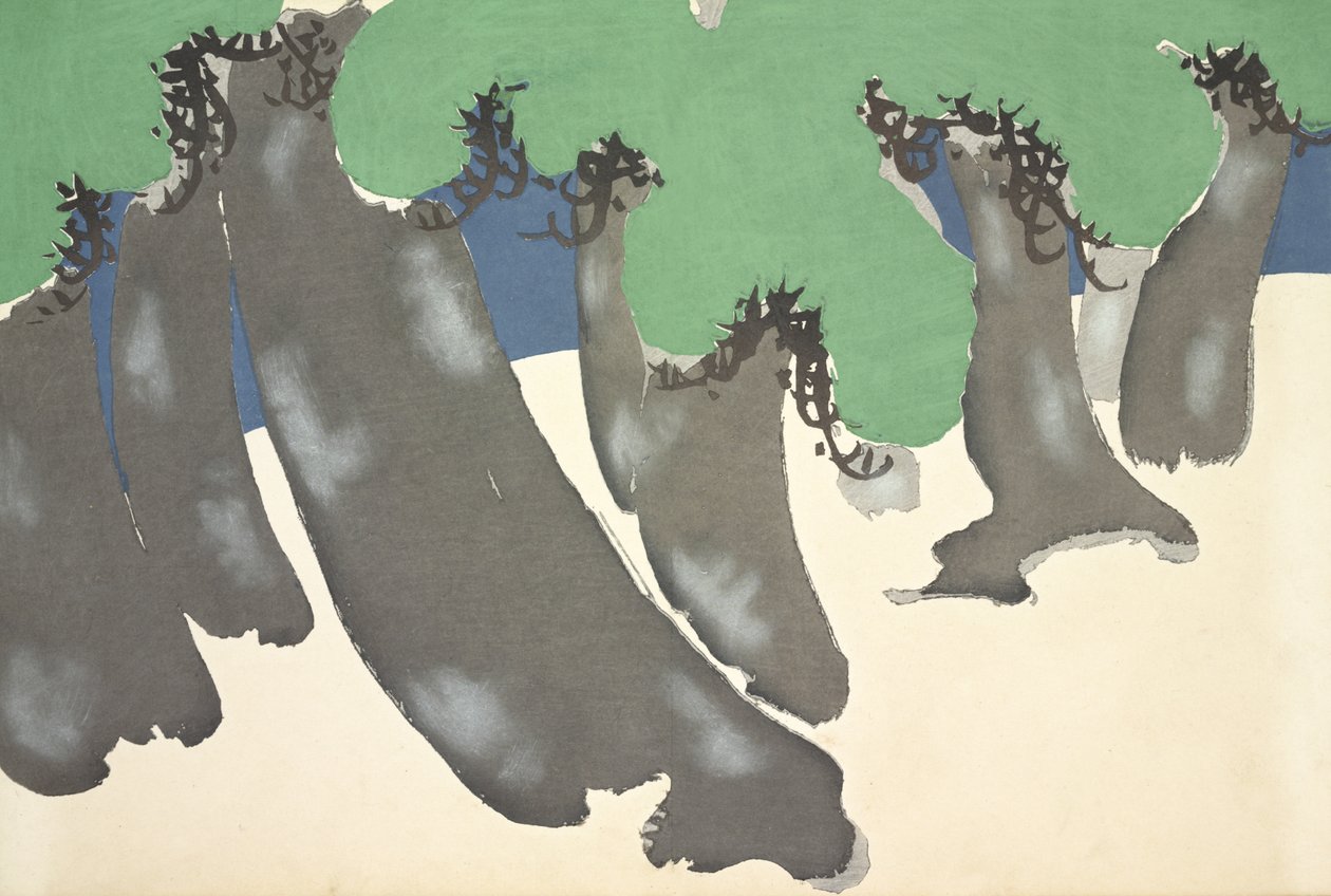 Sonare No Matsu, de Momoyo-gusa (O Mundo das Coisas) Vol III, pub.1910 (bloco de cor xilogravura) de Kamisaka Sekka
