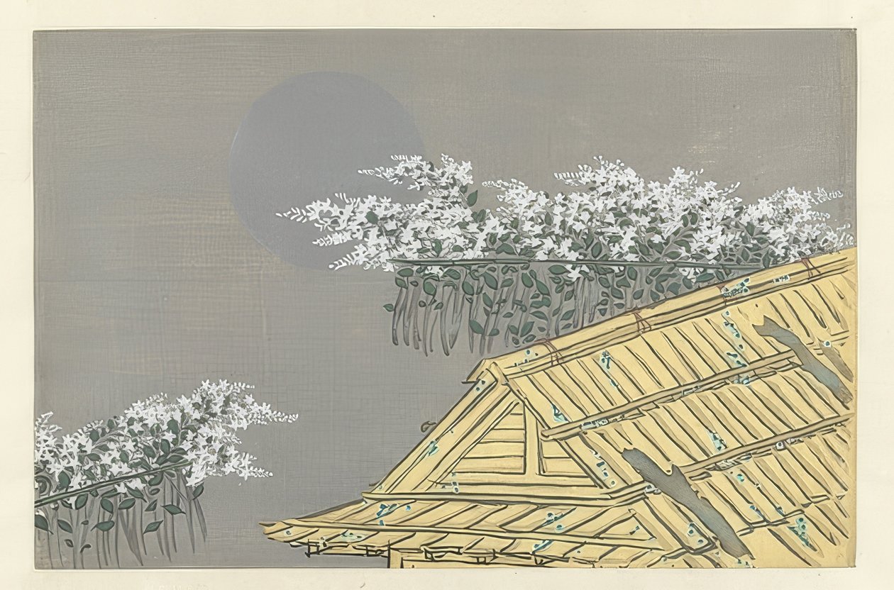 Ramos de flores brancas em uma casa. 1909 de Kamisaka Sekka