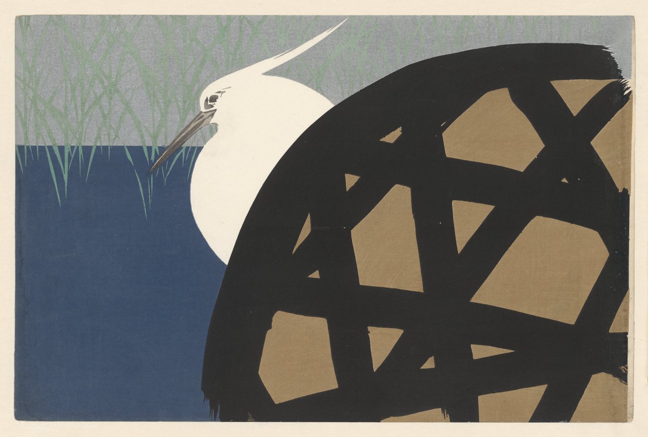 Garça branca, 1909 (impressão em xilogravura) de Kamisaka Sekka