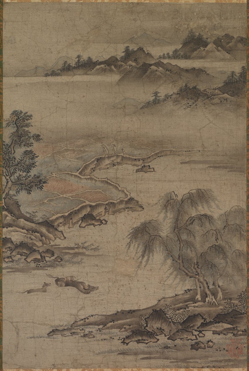 Cultivo e pastoreio de búfalos no verão, meados de 1500. de Kanô Jushin