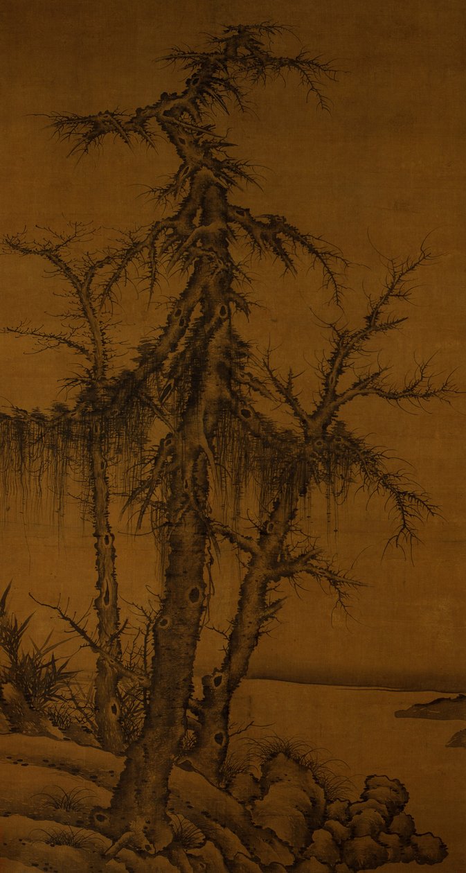 Árvores Velhas, Bambu e Rochas, c.1300 (tinta sobre seda) de Kan Li