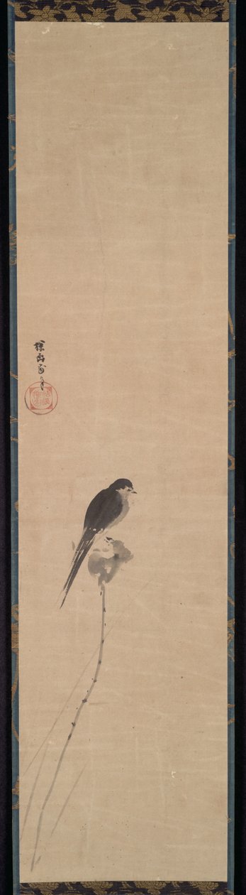 Pássaro em um botão de lótus de Kanō Tan’yū