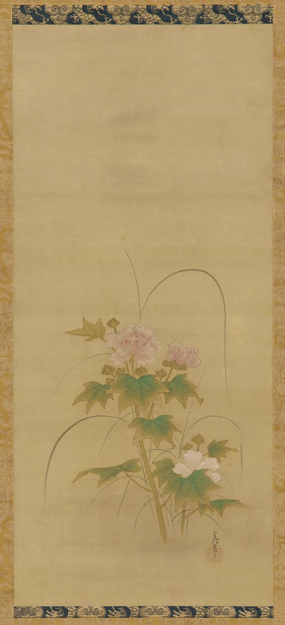 Hibiscus parte de um conjunto, período Edo, meados do século XVII - início do século XVIII. de Kanô Yôboku Tsunenobu