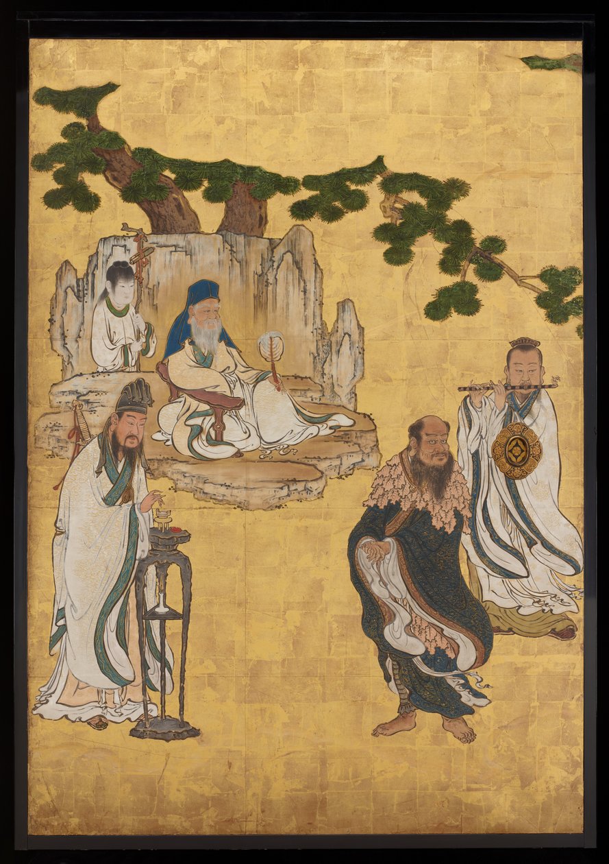 Imortais Taoístas, c.1647 (tinta, cores e ouro sobre papel) de Kano Sansetsu