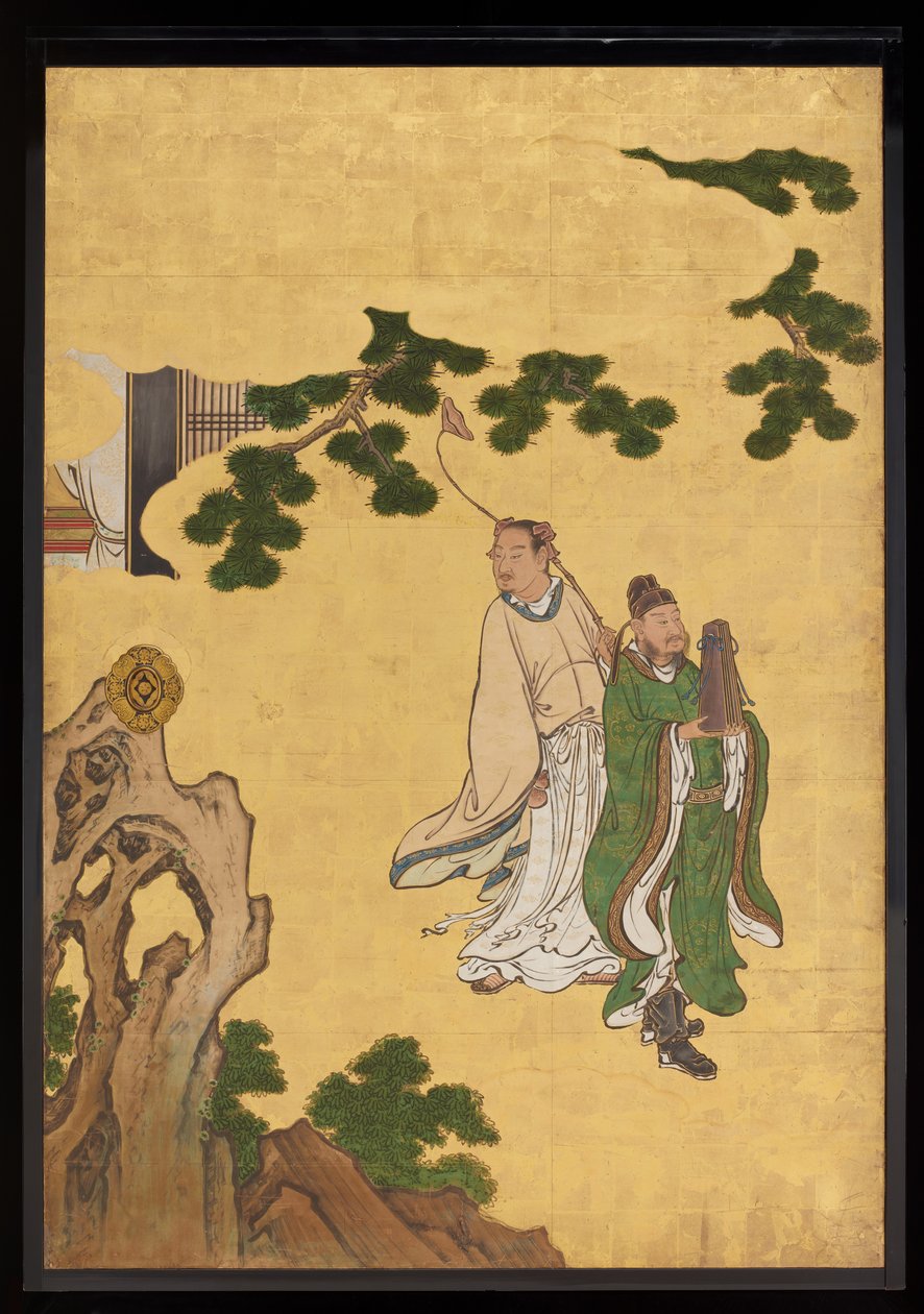 Imortais Taoístas, c.1647 (tinta, cores e ouro sobre papel) de Kano Sansetsu