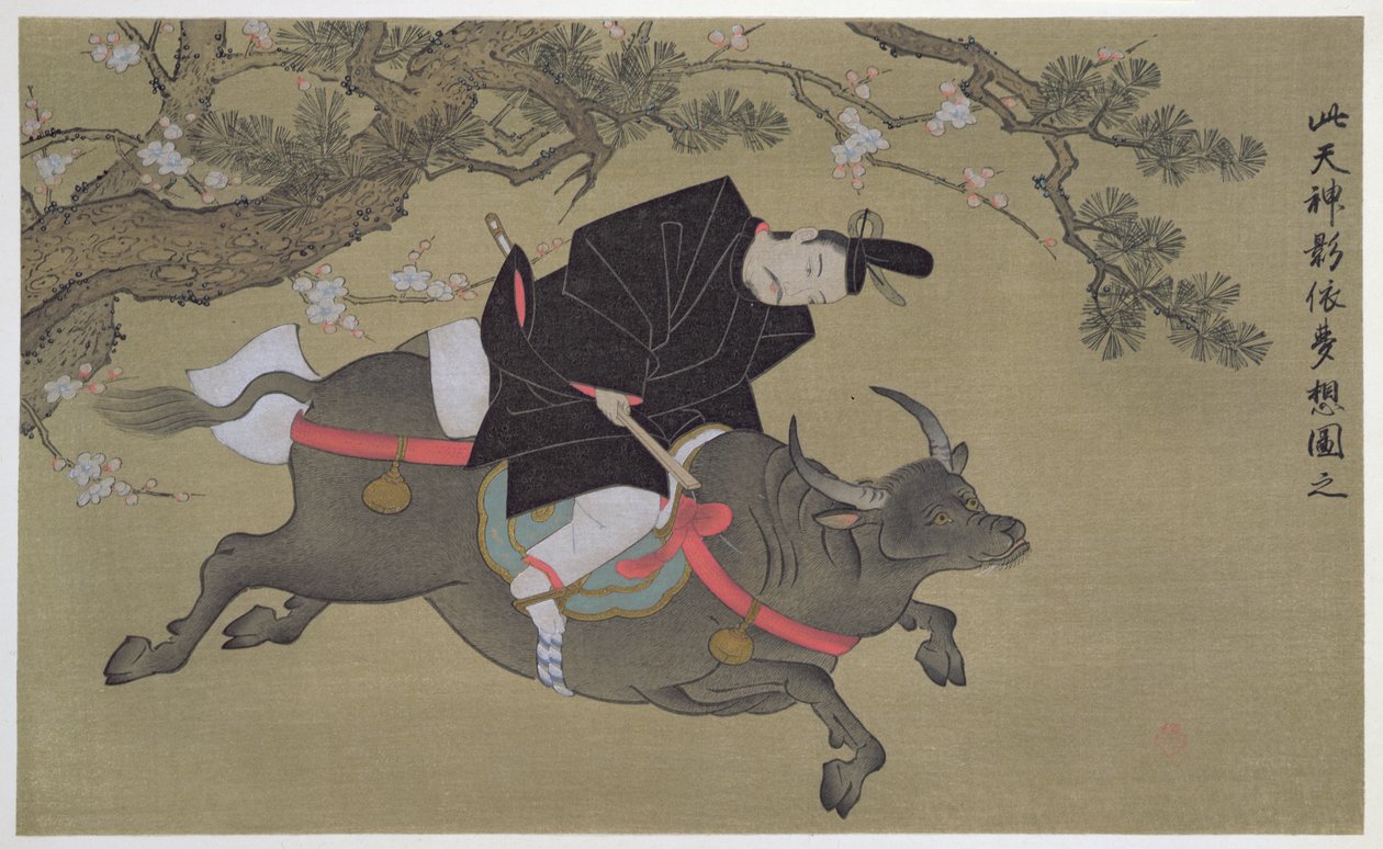 Poeta montando um búfalo, ilustração da revista &39;Kokka&39;, de julho de 1905 de Kano Yukinobu