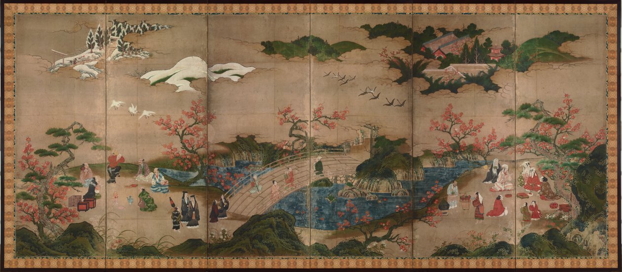 Espectadores de bordo (Mapa de bordo colorido em papel, shihonchoshoku kanpūzu) de Kano Hideyori