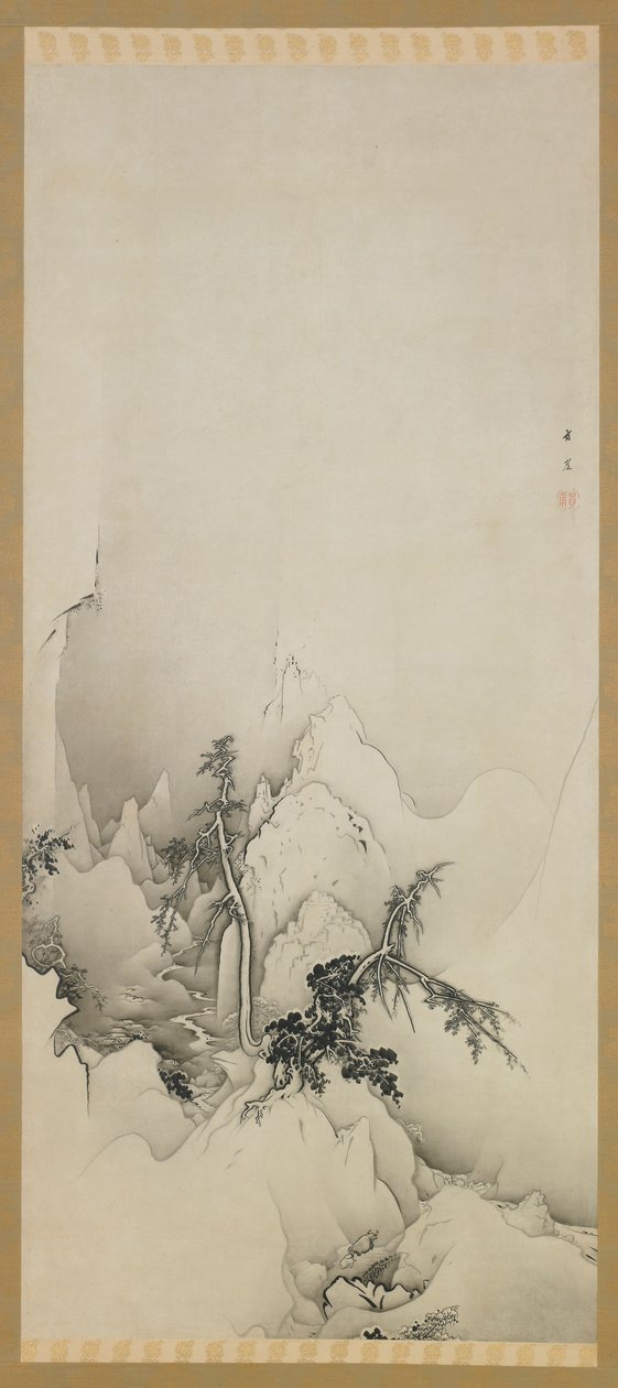 Paisagem de inverno: uma ravina, era Meiji, 1883. de Kano Hogai