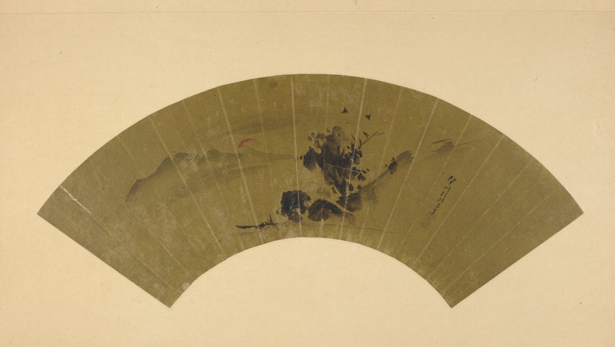 Rio e sol vermelho, período Edo, início do século XIX. de Kano Isen