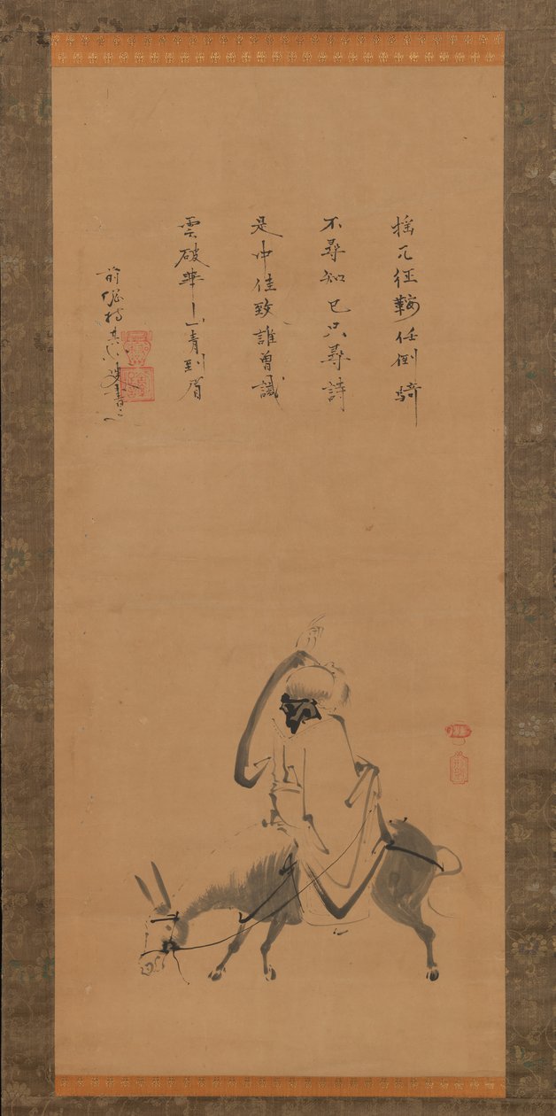 O poeta chinês Pan Lang em um burro, século XVII. de Kano Koya