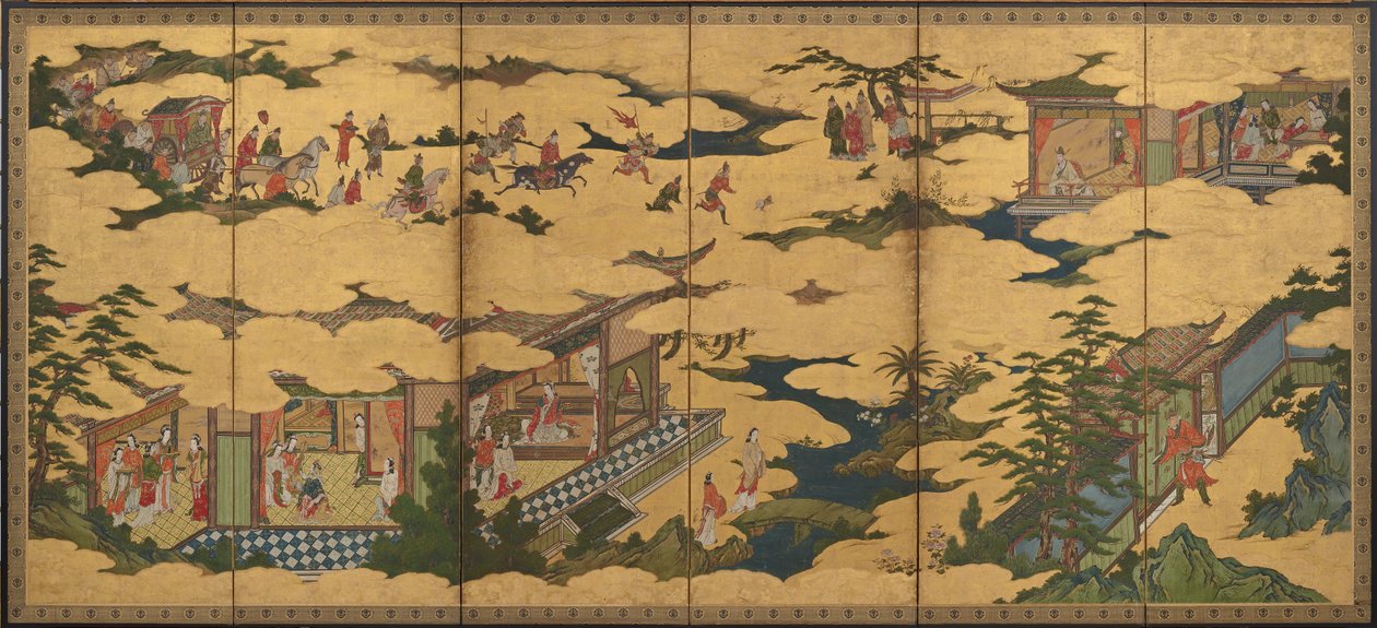Cenas da vida do Imperador Ming Huang e Yang Guifei (um de um par com F1901.21) de Kano Mitsunobu