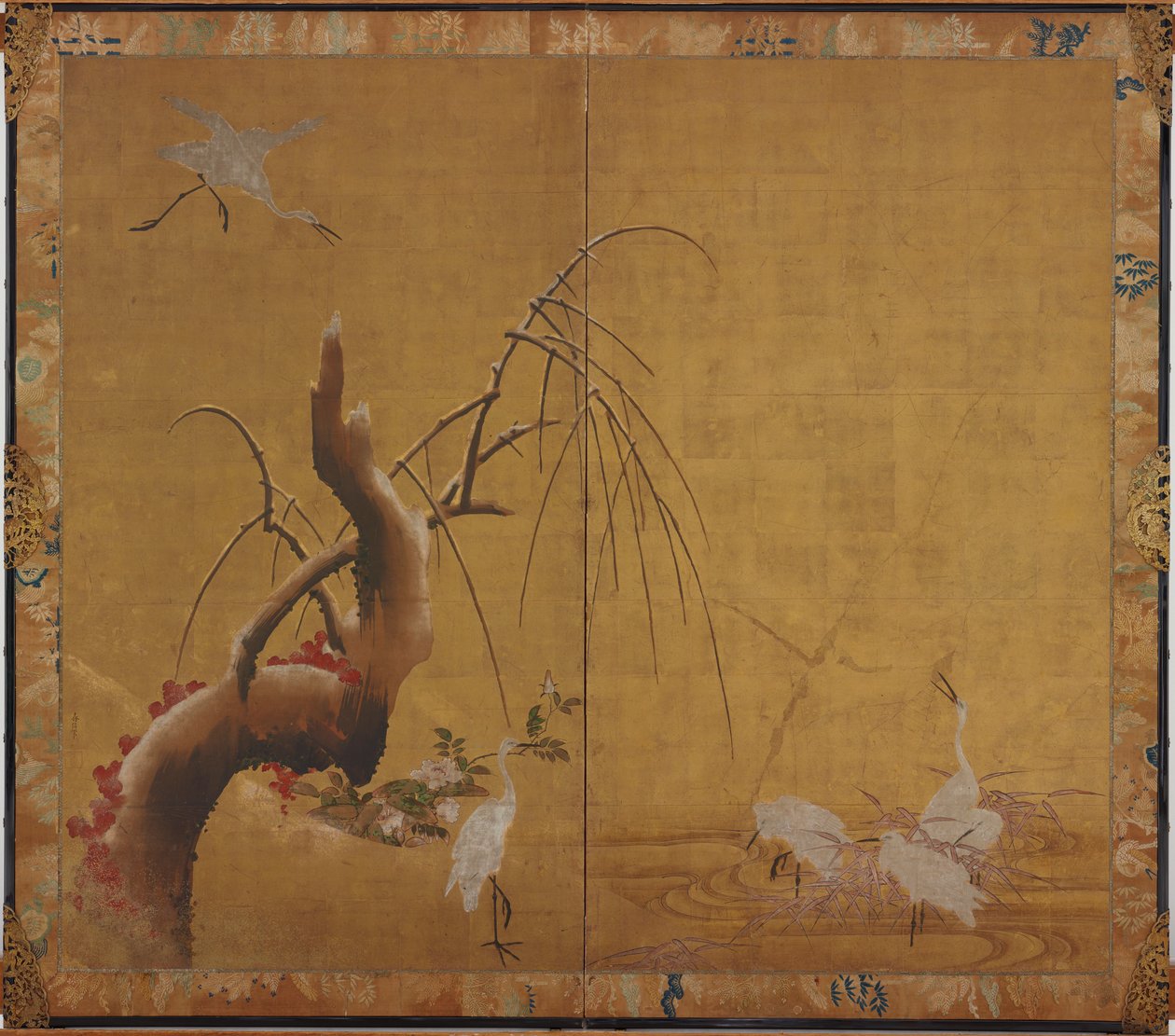 Herons and Old WIllow, período Edo, início do século XVII.   de Kano Sadanobu
