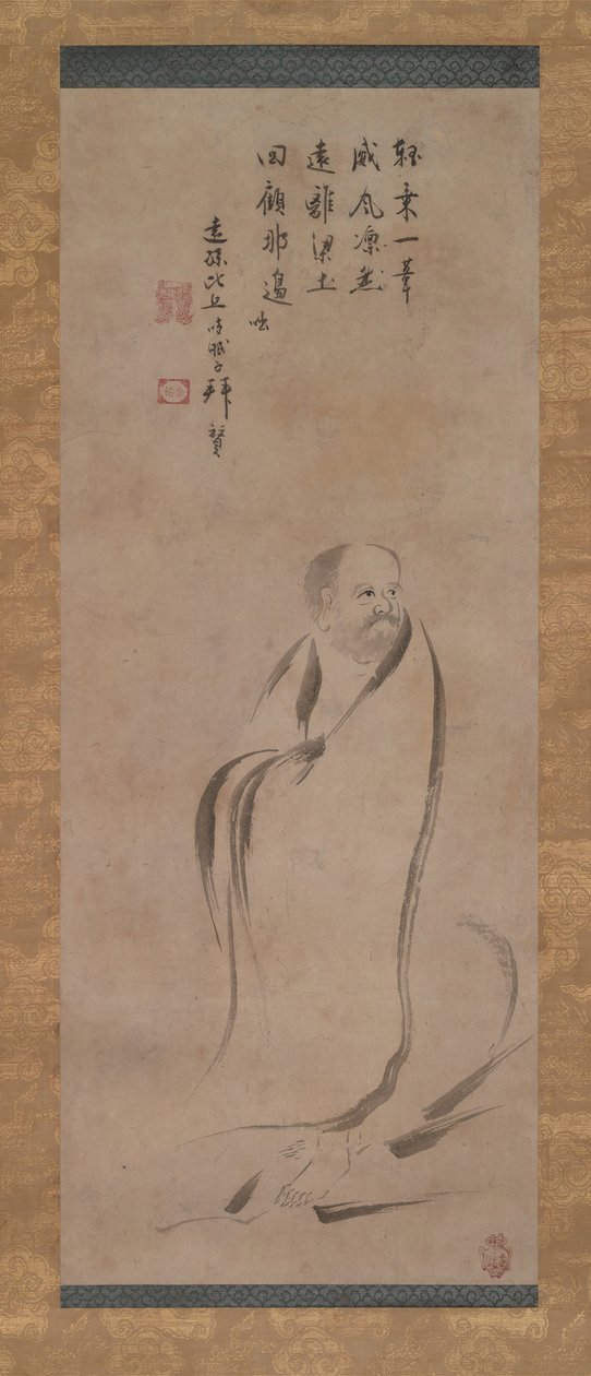 Bodhidharma Atravessando o rio Yangzi em um junco, final do século XVI. de Kano Soshu