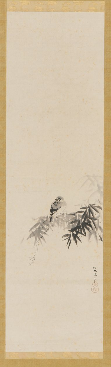 Pássaro em um galho de bambu, período Edo, século XVII. de Kanō Tan’yū