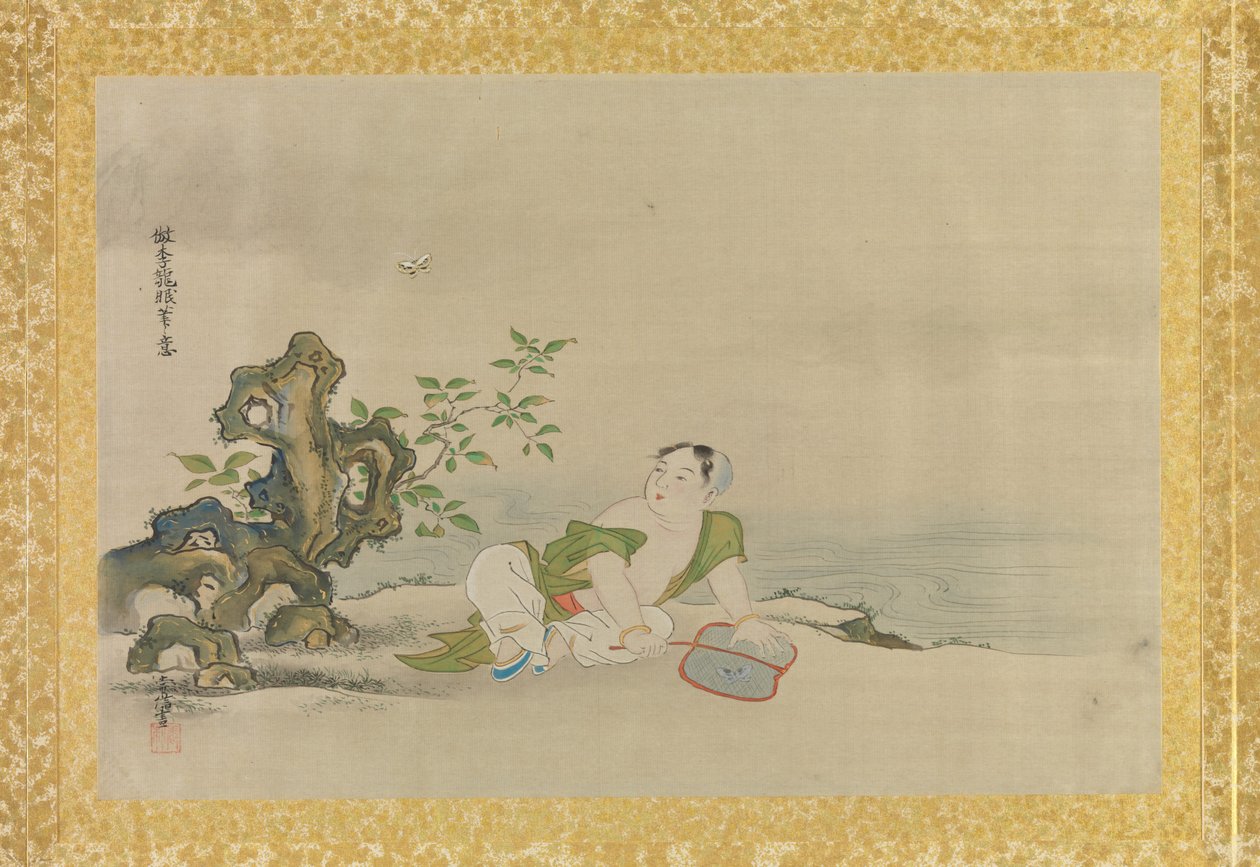 Álbum de cópias de pinturas chinesas, folha de álbum, (tinta e cor em seda) de Kano Tsunenobu