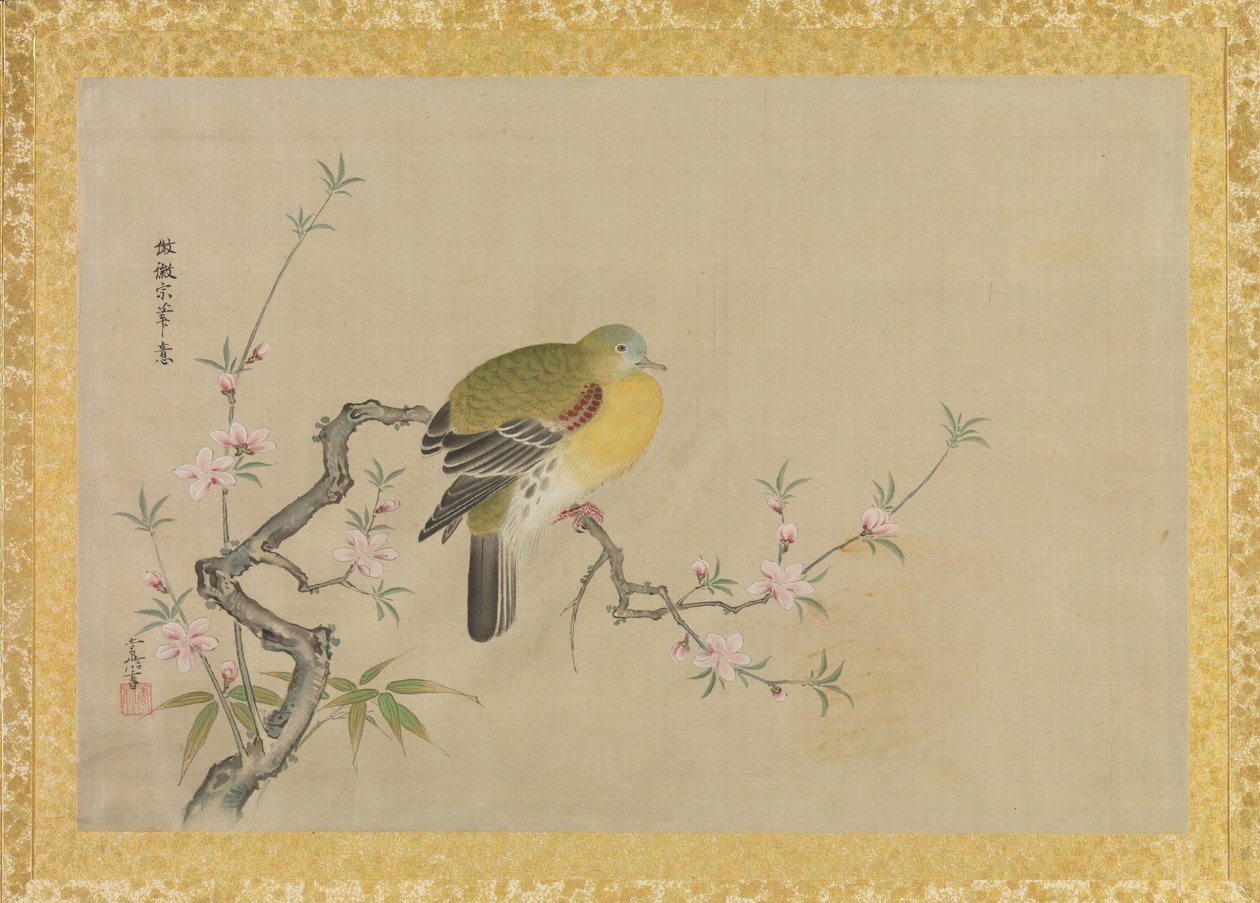 Álbum de cópias de pinturas chinesas, folha de álbum, (tinta e cor em seda) de Kano Tsunenobu