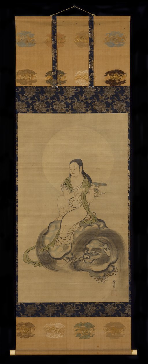 Monju Bosatsu (tinta e cor no papel) de Kano Yasunobu
