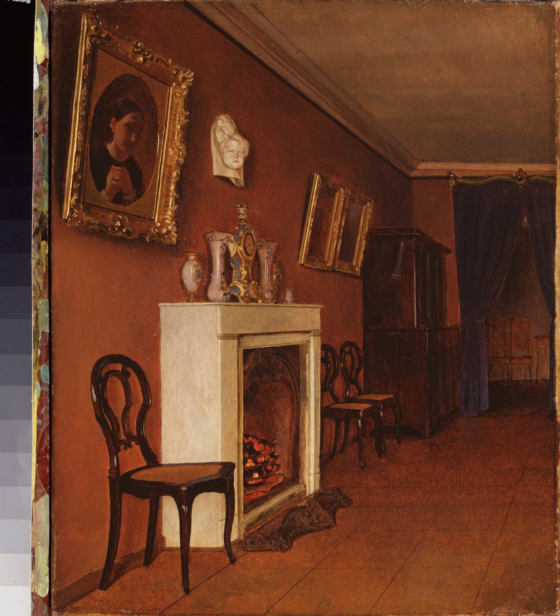 Interieur avec une cheminee (Interior com uma lareira) - Peinture de Kapiton Alexeyevich Zelentsov (1790-1845), huile sur toile de Kapiton Alekseevich Zelentsov