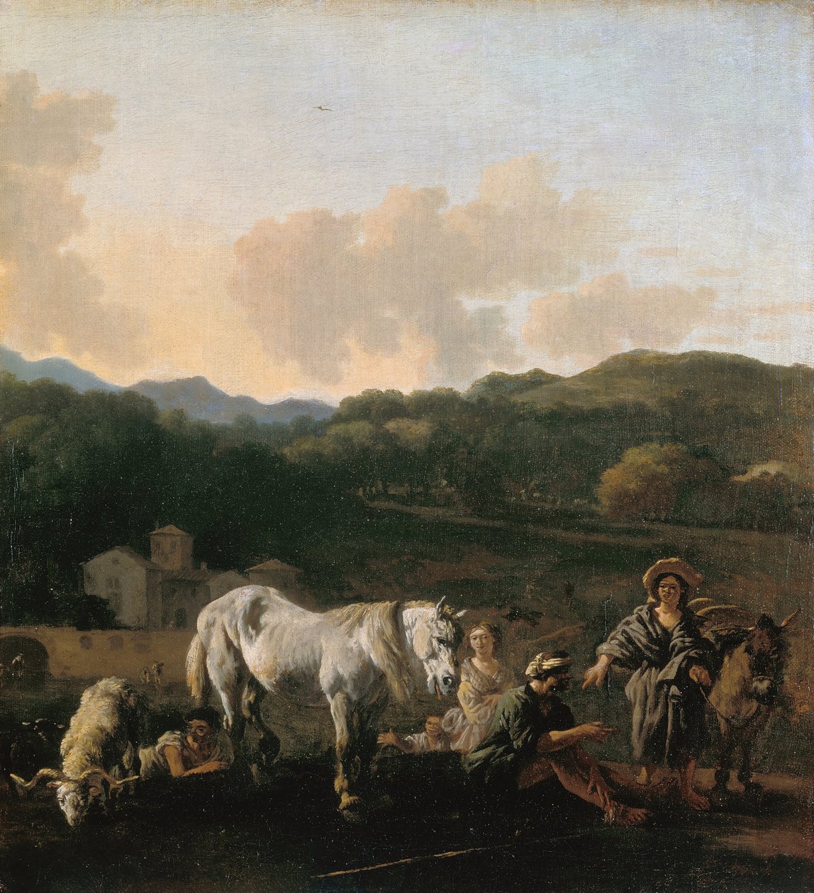 Camponeses e um cavalo branco de Karel Du Jardin