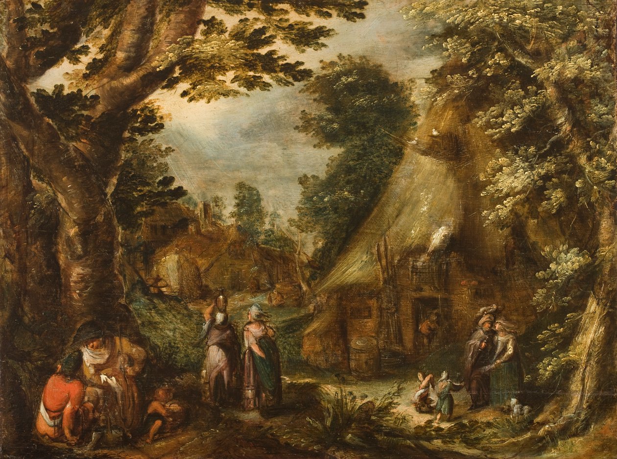 Paisagem rústica, 1590s (óleo sobre painel de carvalho) de Karel Van Mander