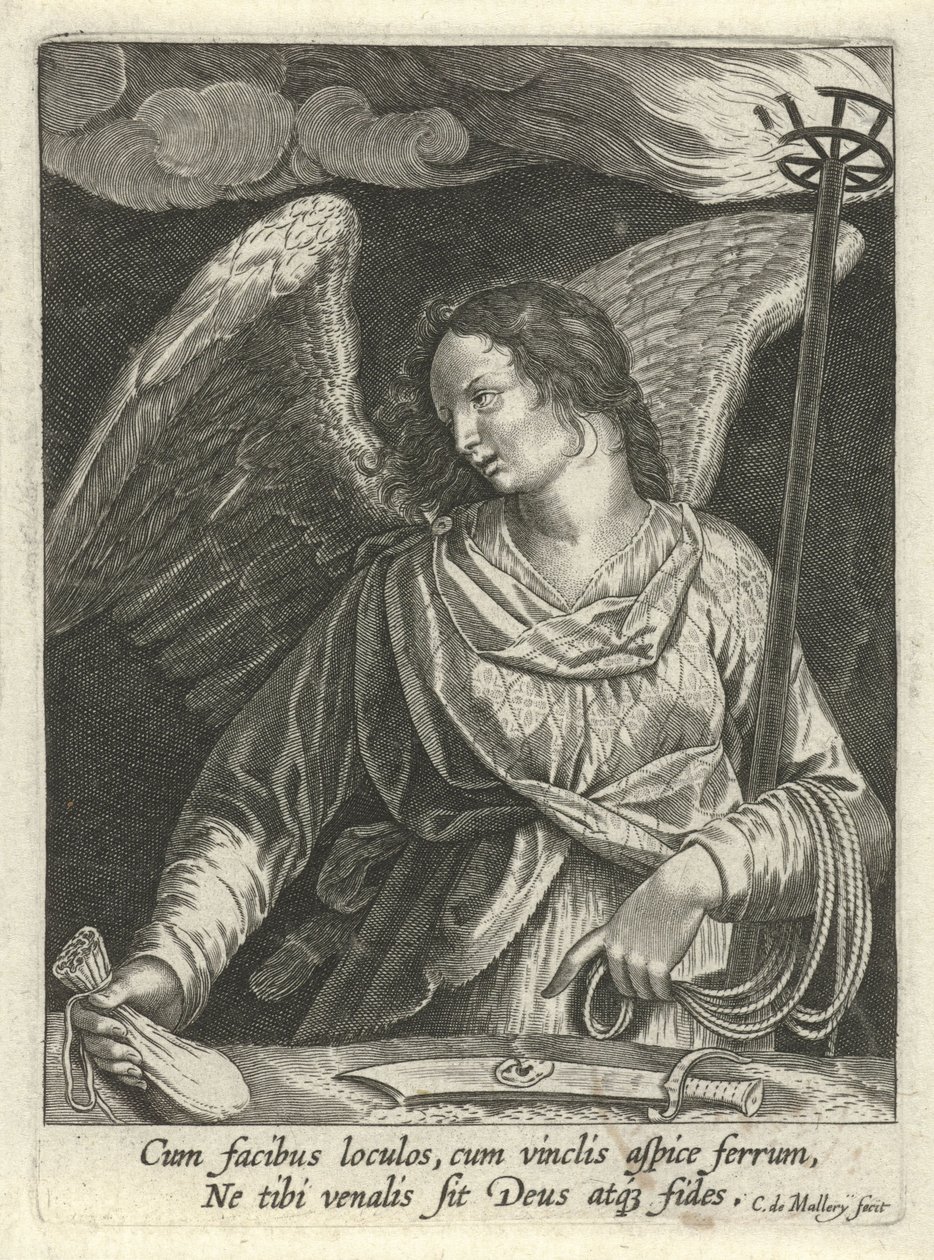 Anjo com a bolsa de Judas e a espada de São Pedro de Karel van Mallery