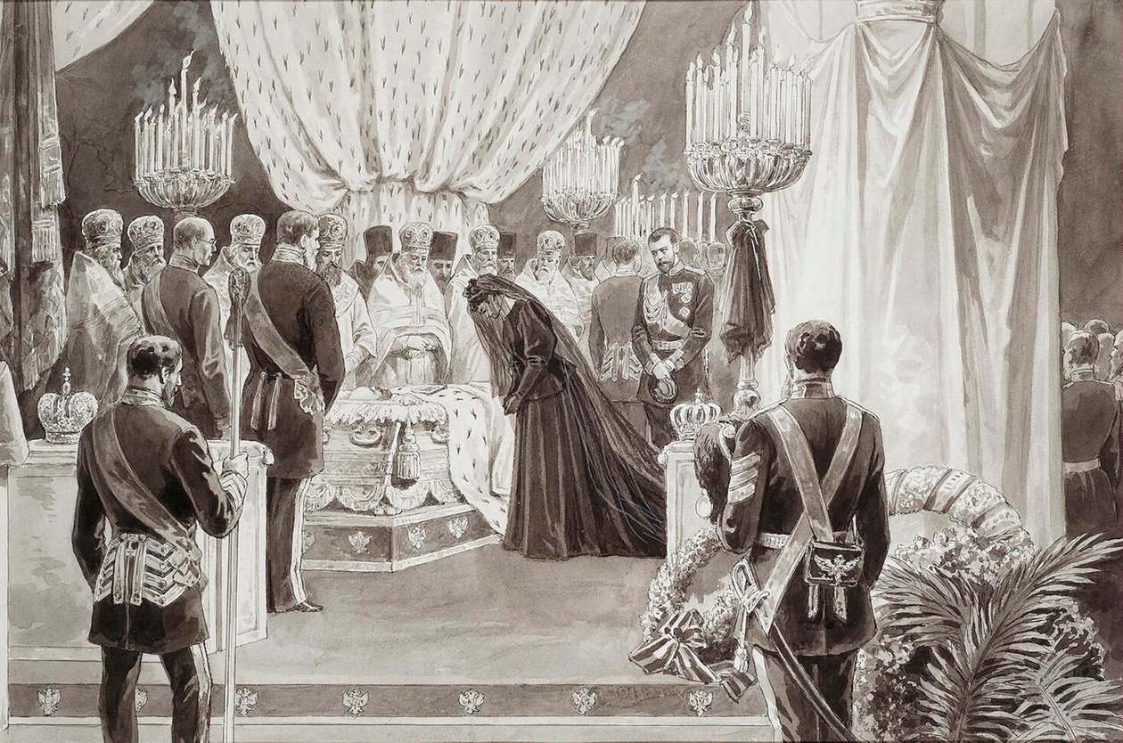 Enterro do Imperador Alexandre III na Catedral dos Santos Pedro e Paulo, em São Petersburgo, 1894.   de Karel Brozh