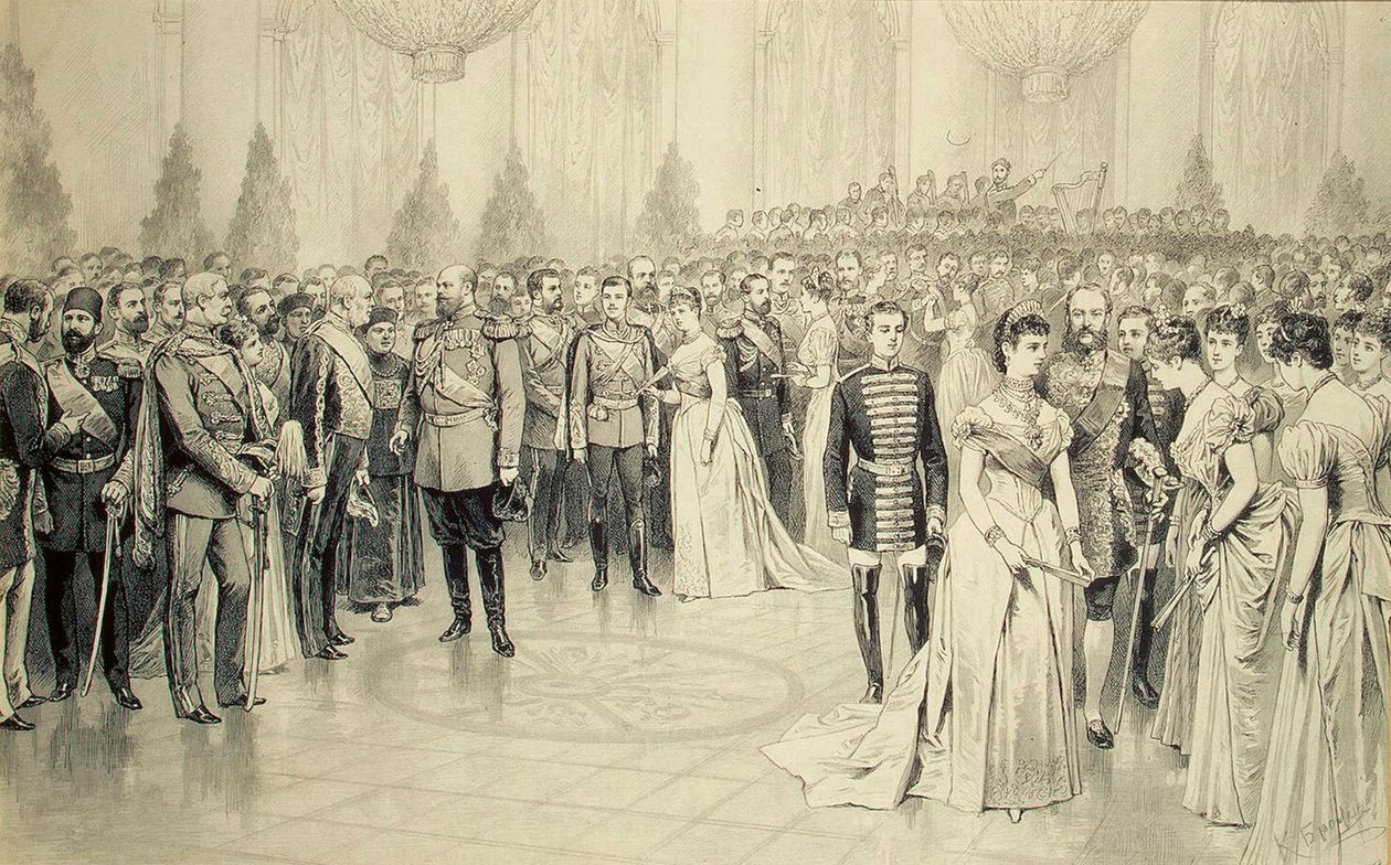 Court Ball no St Nicholas Hall do Palácio de Inverno, década de 1880. de Karel Brozh