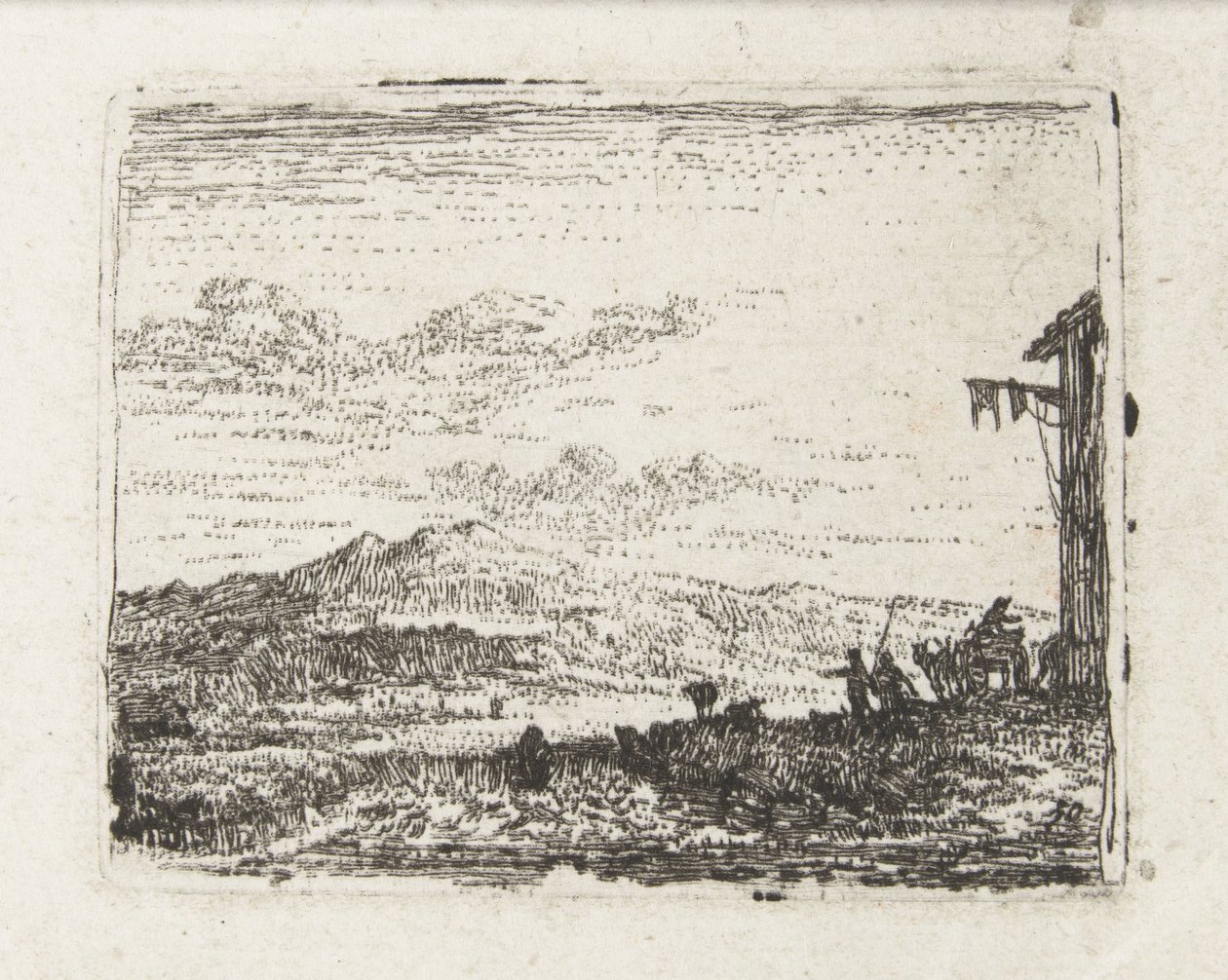 Paisagem italiana com carroça na estalagem
Pequenas paisagens (título da série) de Karel Du Jardin