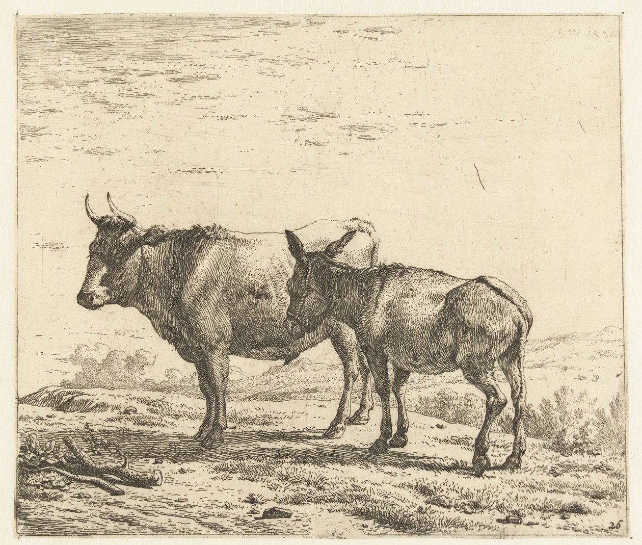 Boi e um burro de Karel Du Jardin