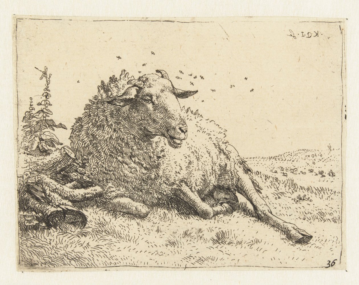 Ovelhas por um tronco de árvore de Karel Du Jardin