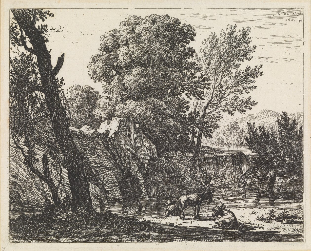 Paisagem com um homem e dois burros de Karel Dujardin