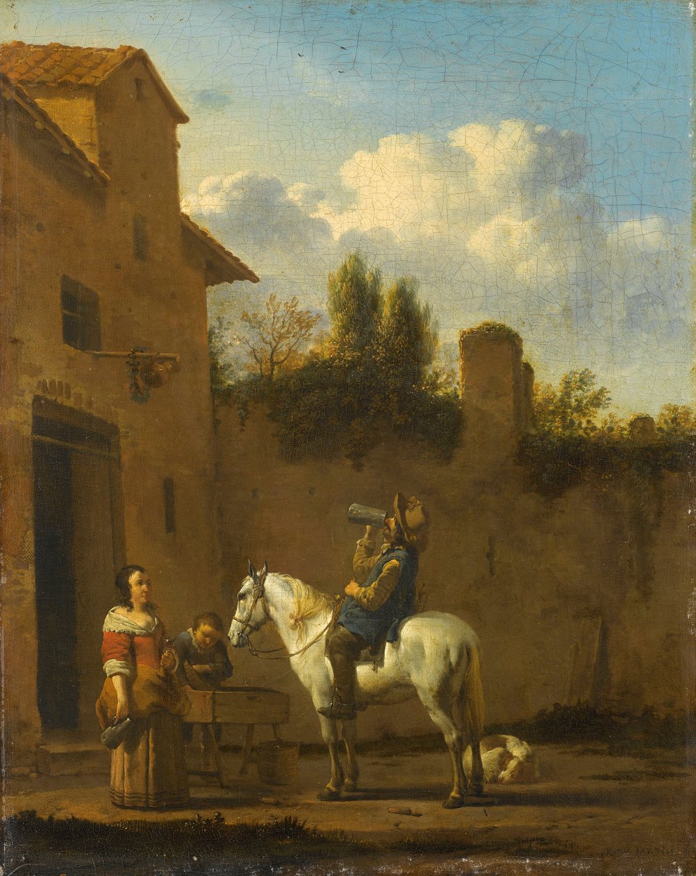 Trompetista montada tomando uma bebida, 1650-60 de Karel Dujardin