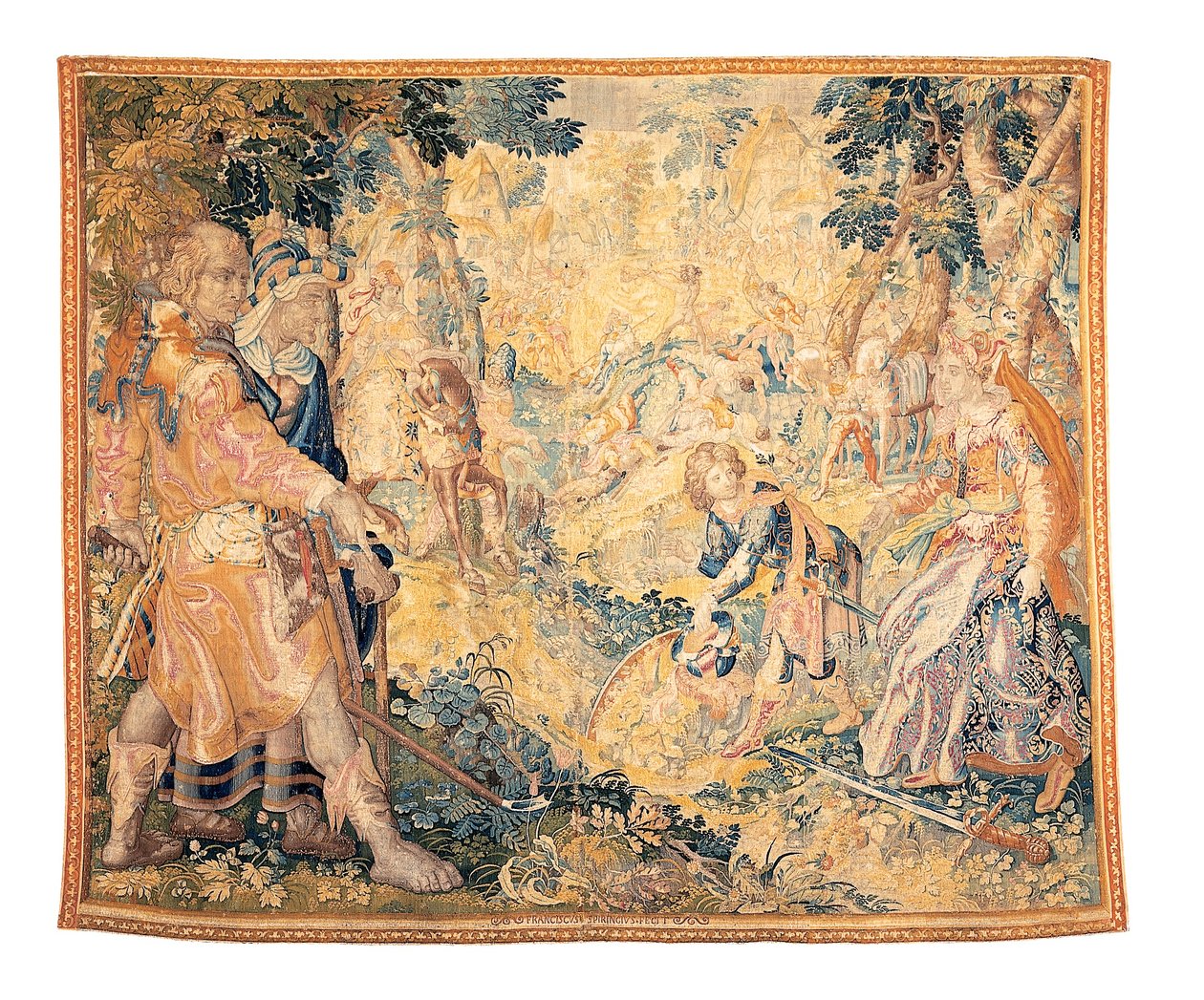 Tapeçaria mitológica de Delft, representando uma cena de Orlando Furioso, de Franciscus Spierinckx de Karel Van Mander