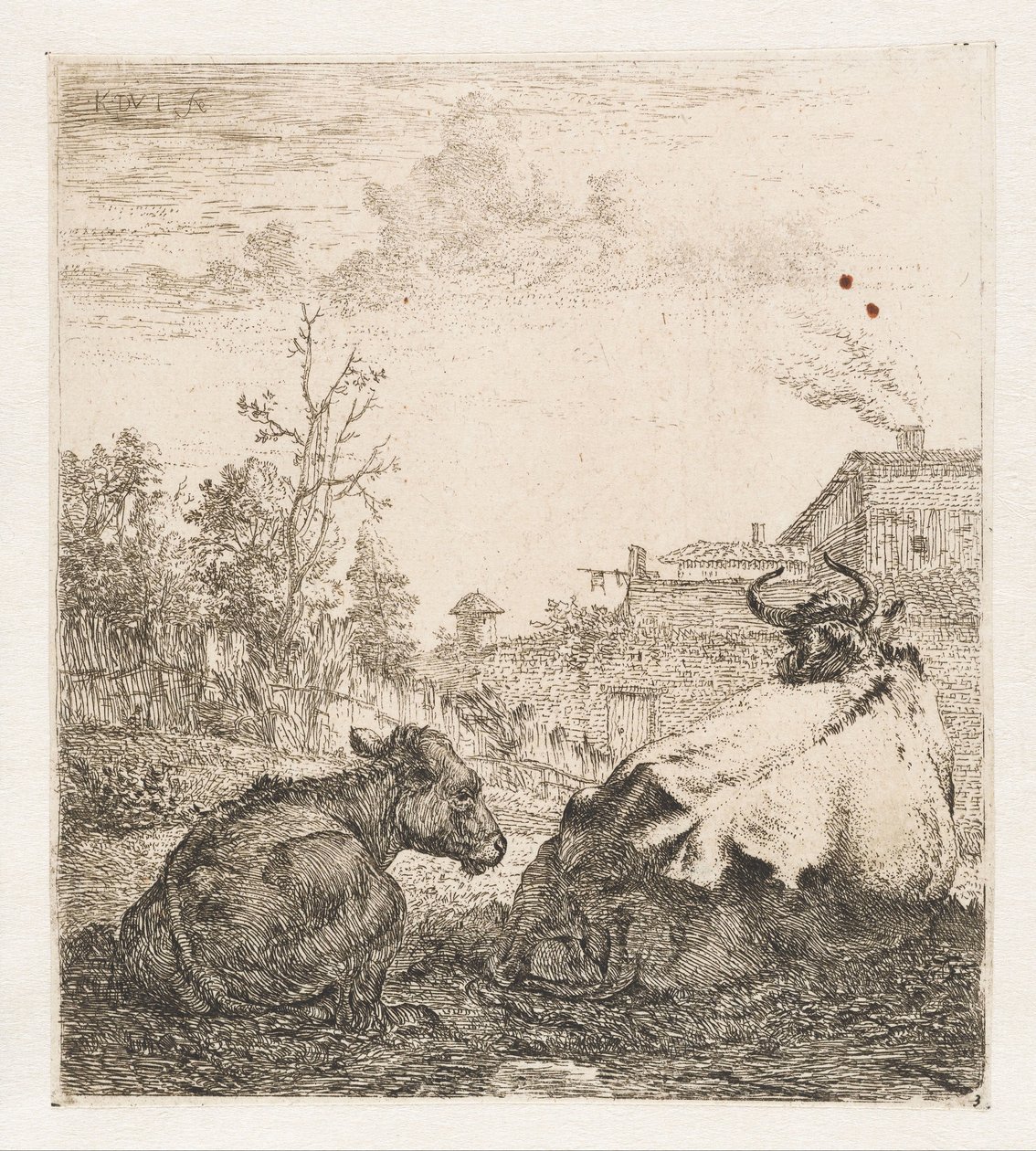 Vaca reclinada com bezerro
Animais (título da série) de Karel du Jardin (signed by artist)