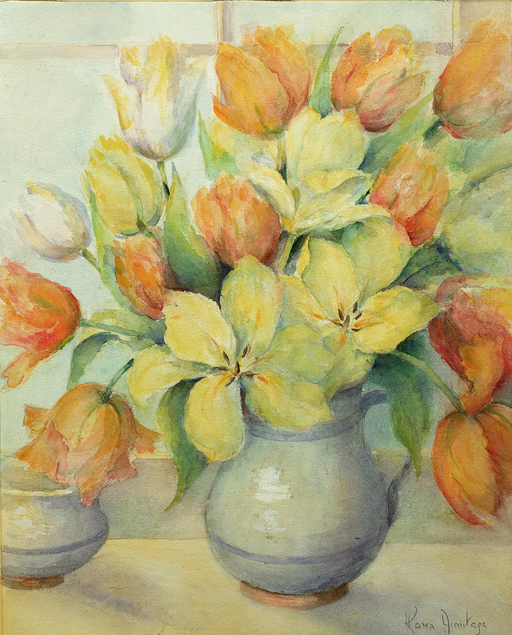 Mendel e Darwin Tulips em um peitoril da janela de Karen Armitage