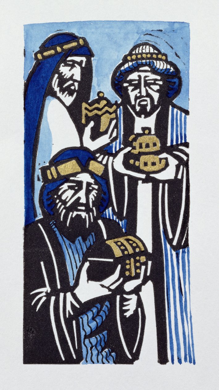 Three Kings, 1998 (linogravura e wc no papel) de Karen Cater