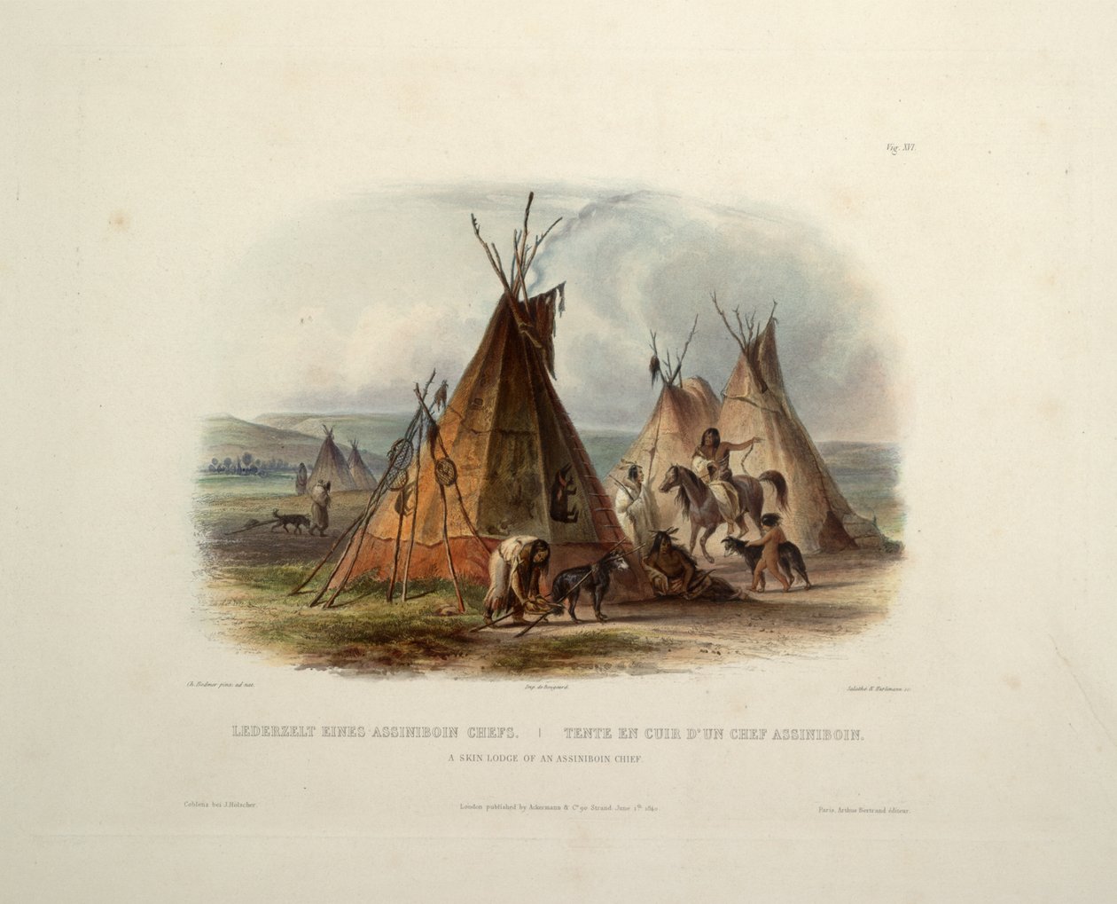 Uma loja de pele do chefe de Assiniboin de Karl Bodmer