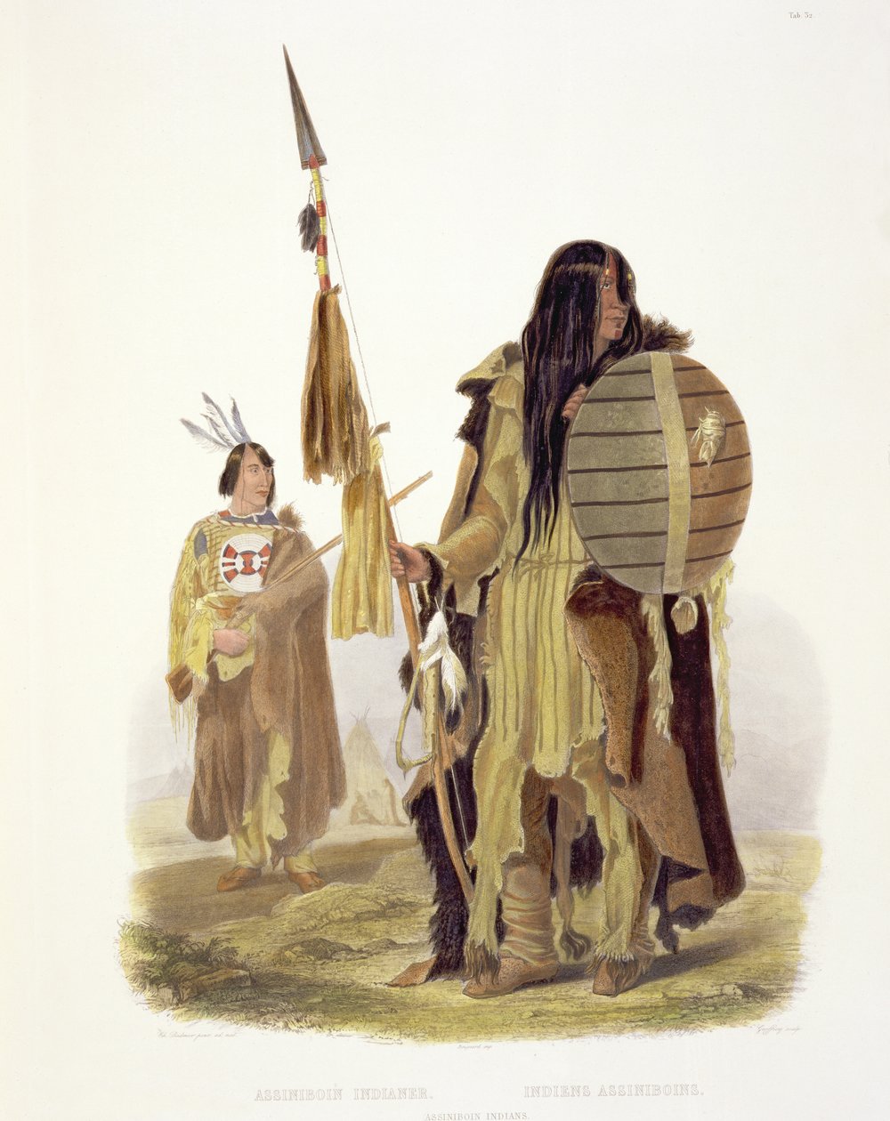 Índios Assiniboin, placa 32 do volume 2 de &39;Viagens no Interior da América do Norte, 1832-34&39;, gravada por Charles Geoffroy (1819-82) 1844 (aquatint) de Karl Bodmer