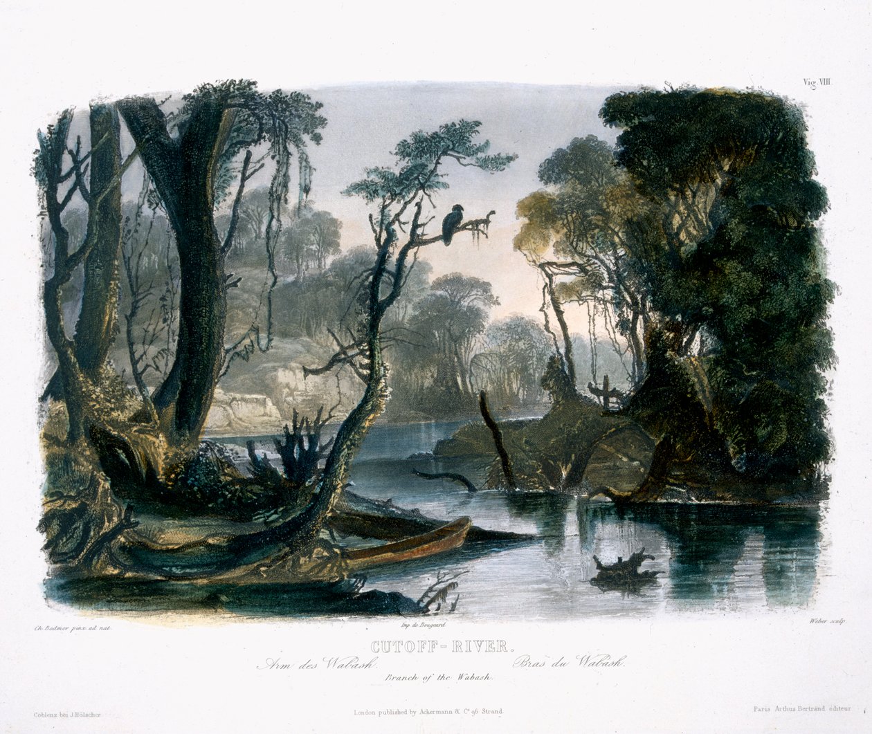 Rio Cutoff, Ramo do Wabash, prato 8 do Volume 1 de &39;Viagens no Interior da América do Norte&39;, gravado por Lucas Weber, 1843 (aquatint) de Karl Bodmer