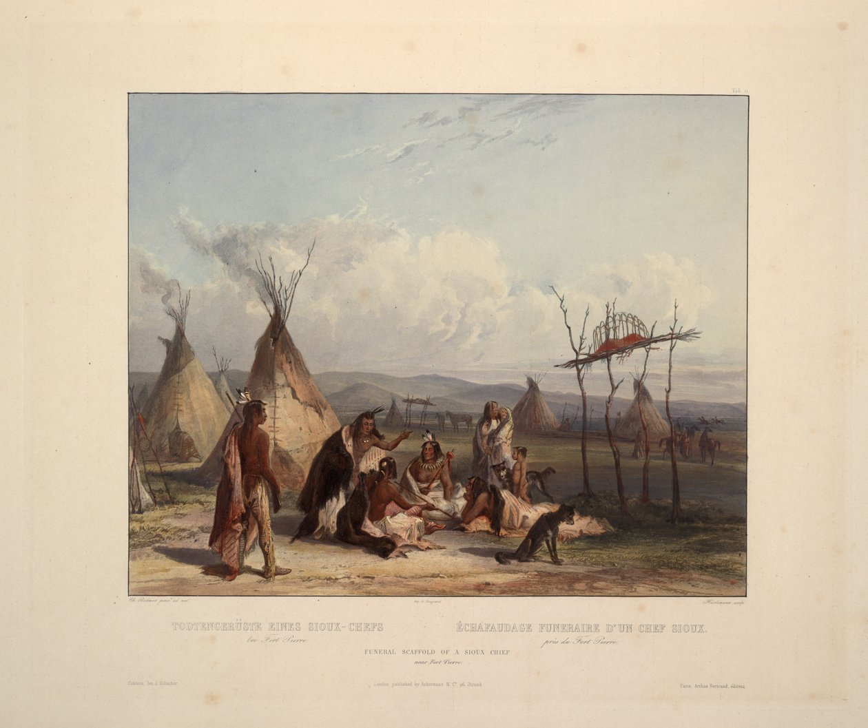 Andaime fúnebre de um chefe Sioux de Karl Bodmer