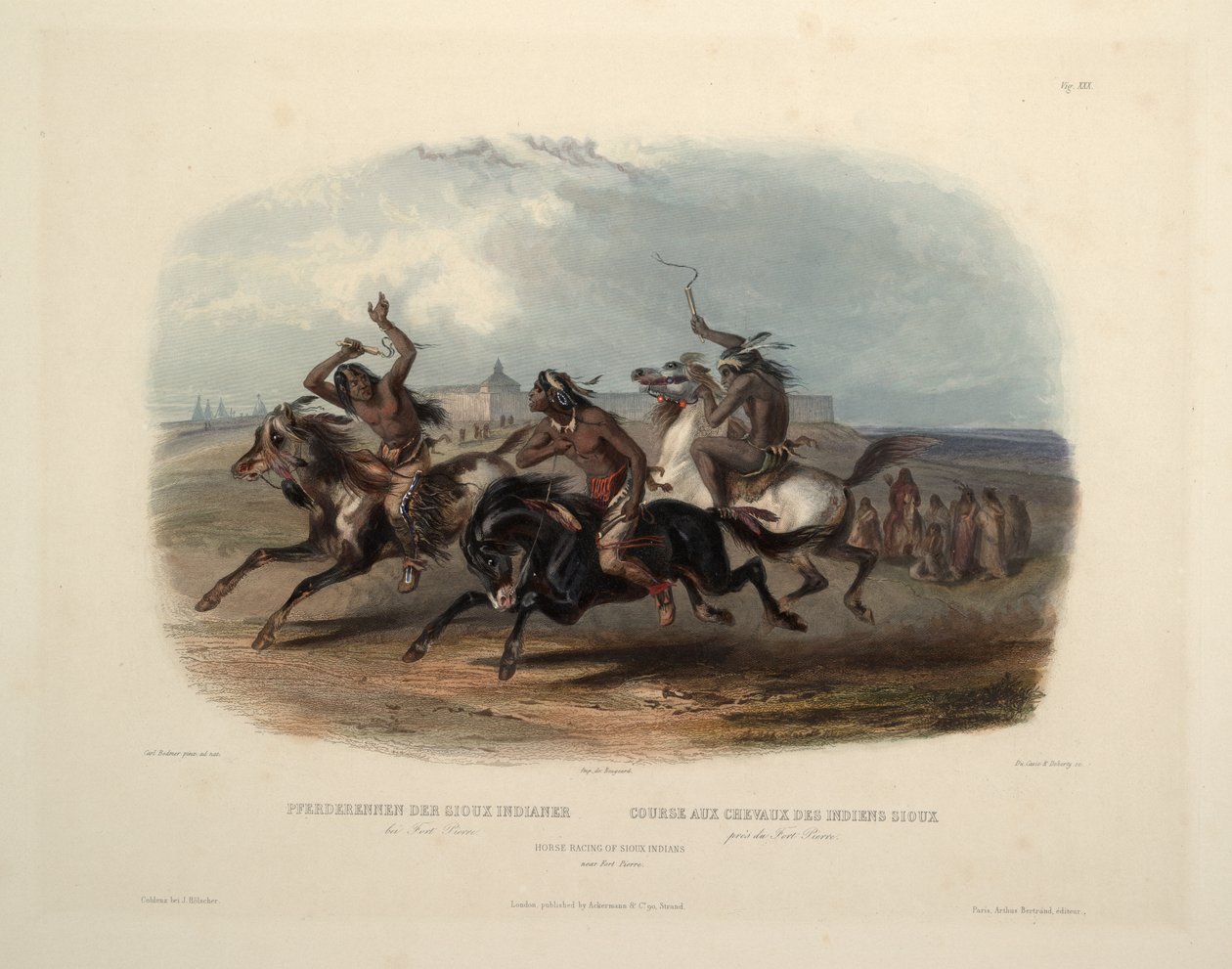 Corrida de cavalos dos índios Sioux de Karl Bodmer