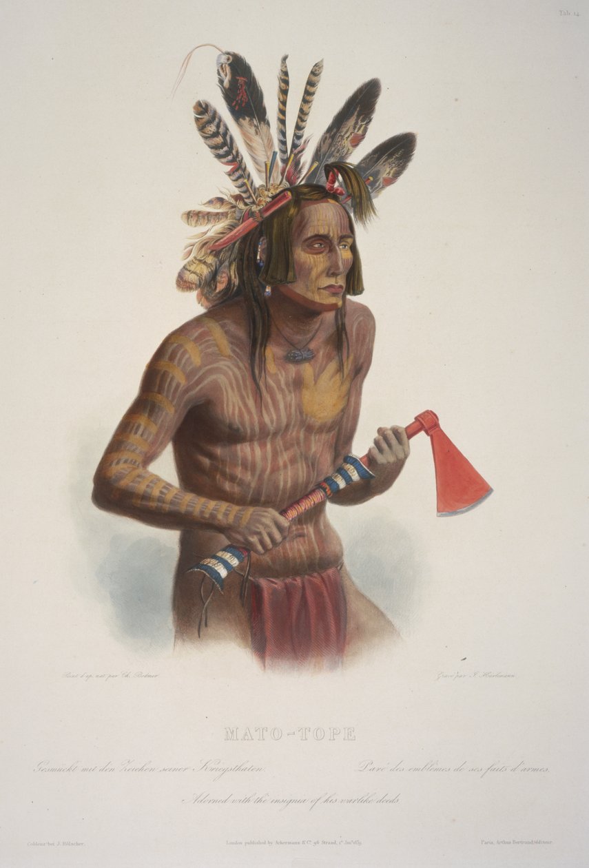 Mato-Tope, Adornado com a insígnia de seus atos de guerra. de Karl Bodmer