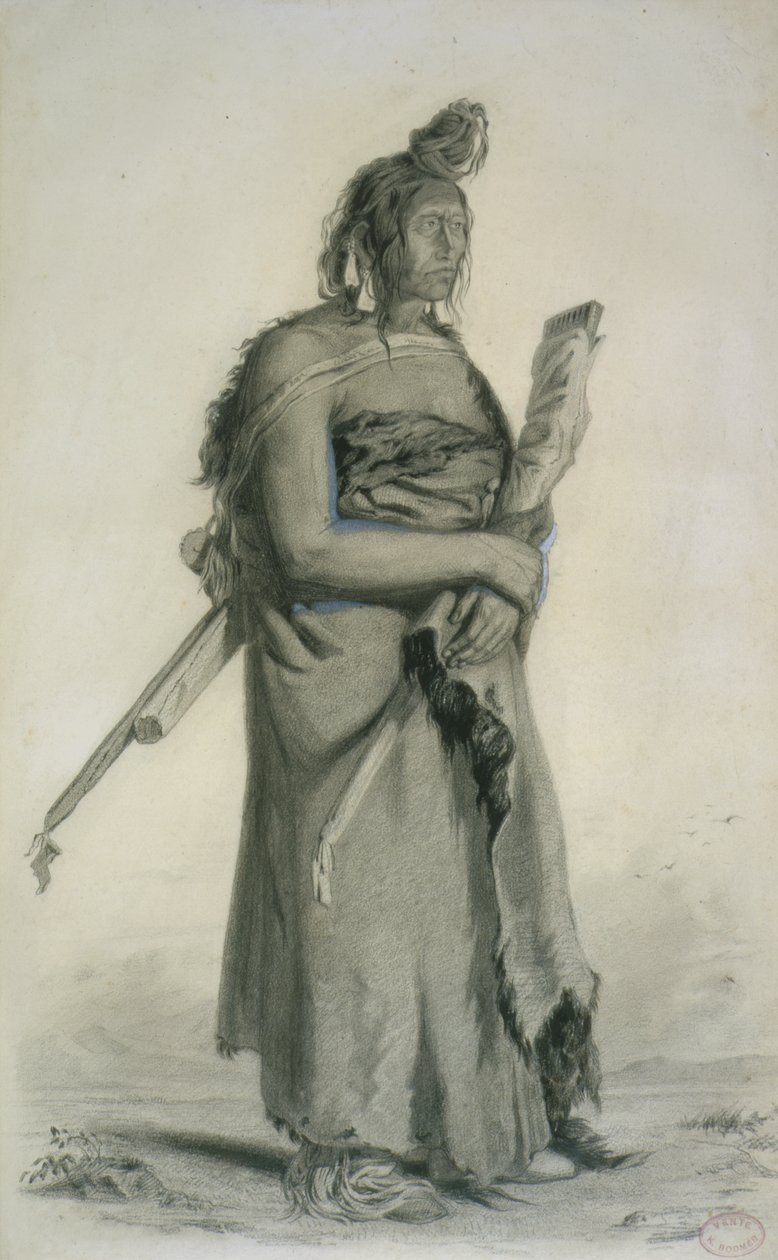Mexhemauastan, Gros Ventres, c.1833-43 (lápis, caneta e papel higiênico) de Karl Bodmer
