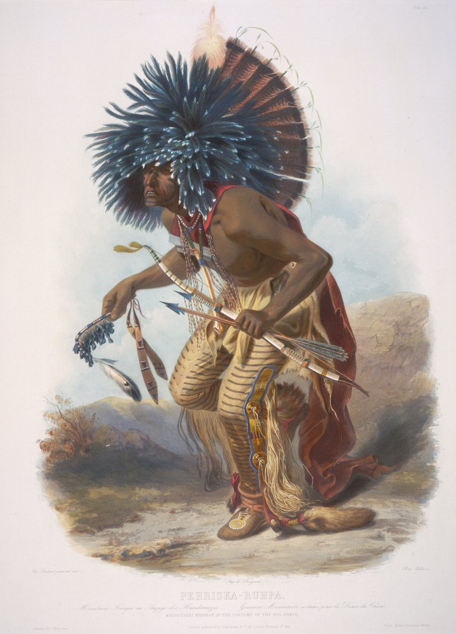 Guerreiro de Moennitarri no traje da dança do cão. Pehriska-Ruhpa de Karl Bodmer