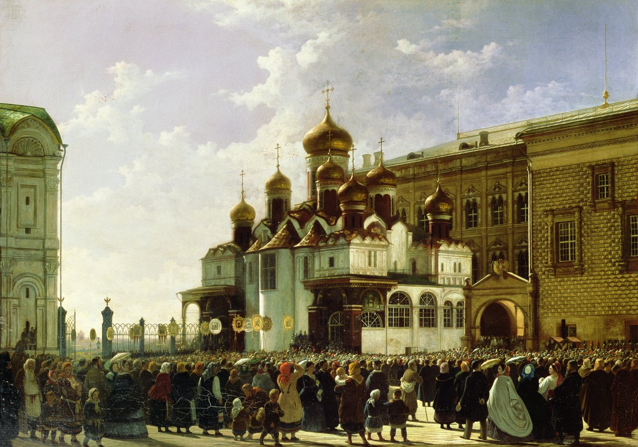 Procissão de Páscoa na Catedral da Maria Anunciação em Moscou, 1860 de Karl Fridrikh Petrovich Bodri